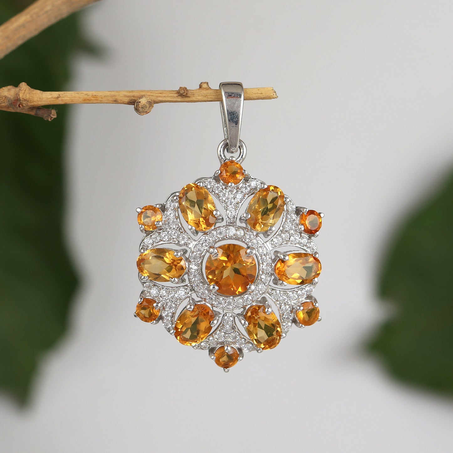 Natural Citrine Pendant-925 Sterling Silver Pendant-Oval Cut Gemstone Pendant-Cluster Pendant-November Birthstone-Anniversary Gift for Her