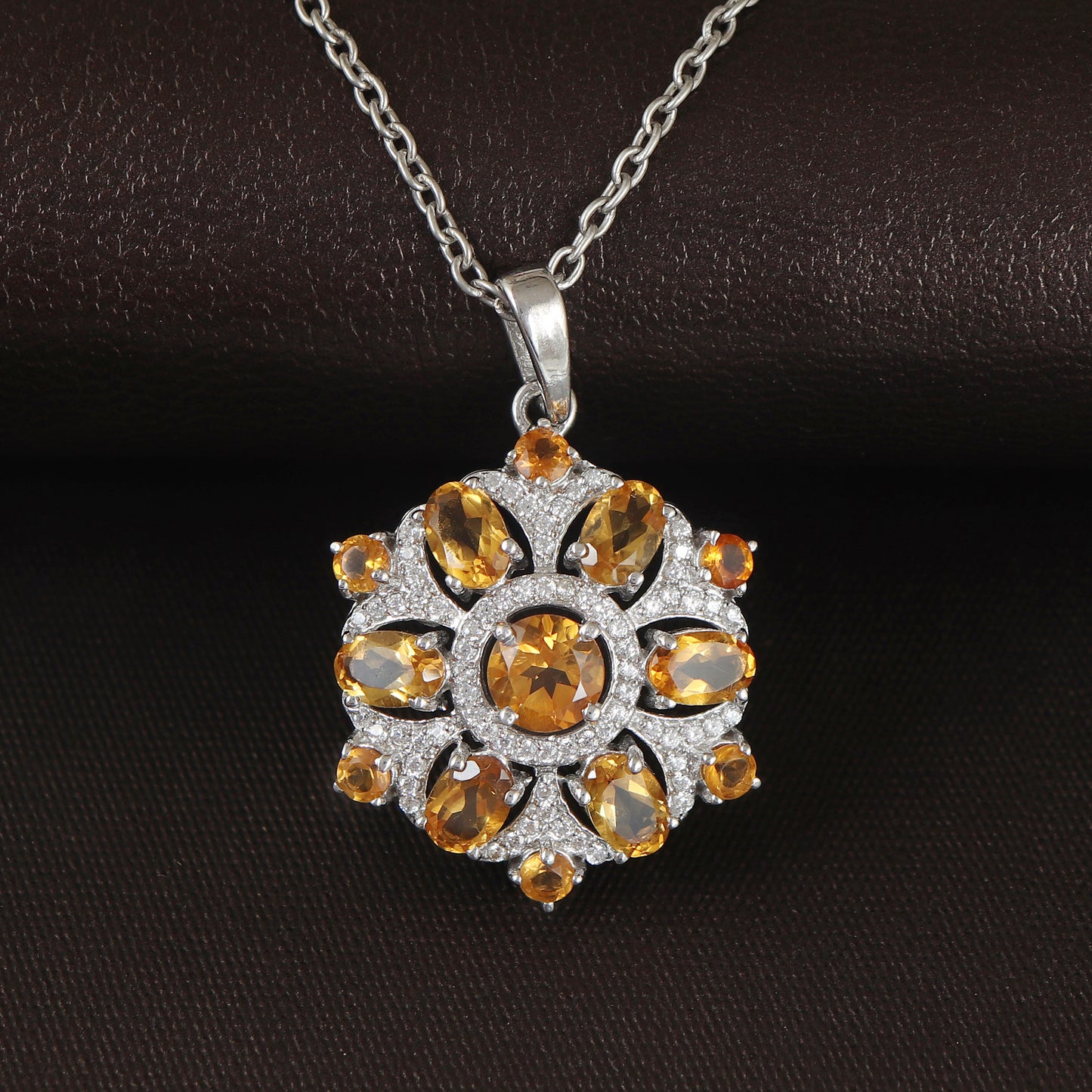 Natural Citrine Pendant-925 Sterling Silver Pendant-Oval Cut Gemstone Pendant-Cluster Pendant-November Birthstone-Anniversary Gift for Her