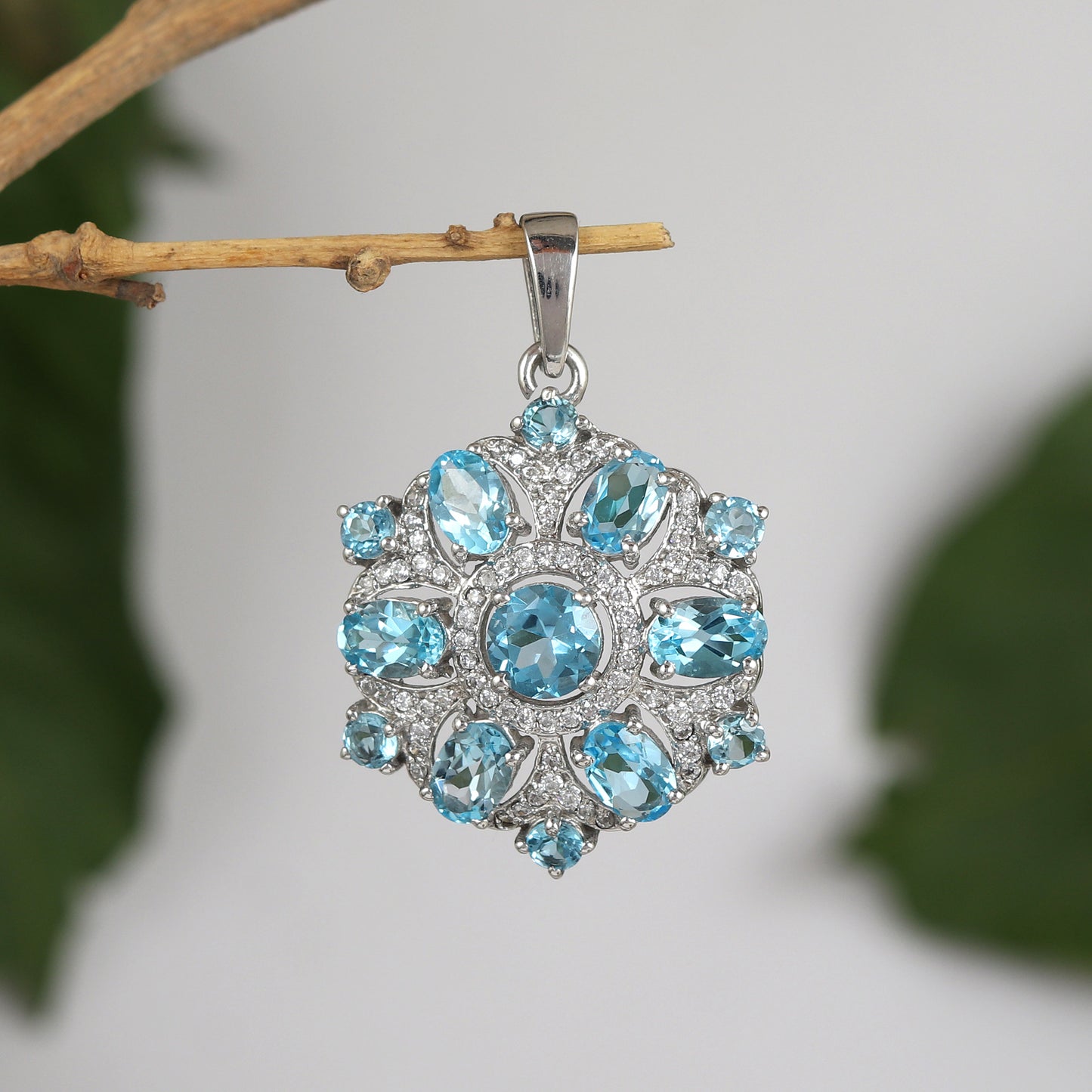 Natural Swiss Blue Topaz Pendant-Oval Cut Gemstone Pendant-925 Sterling Silver Pendant-Blue Topaz Necklace-December Birthstone-Gift for Her