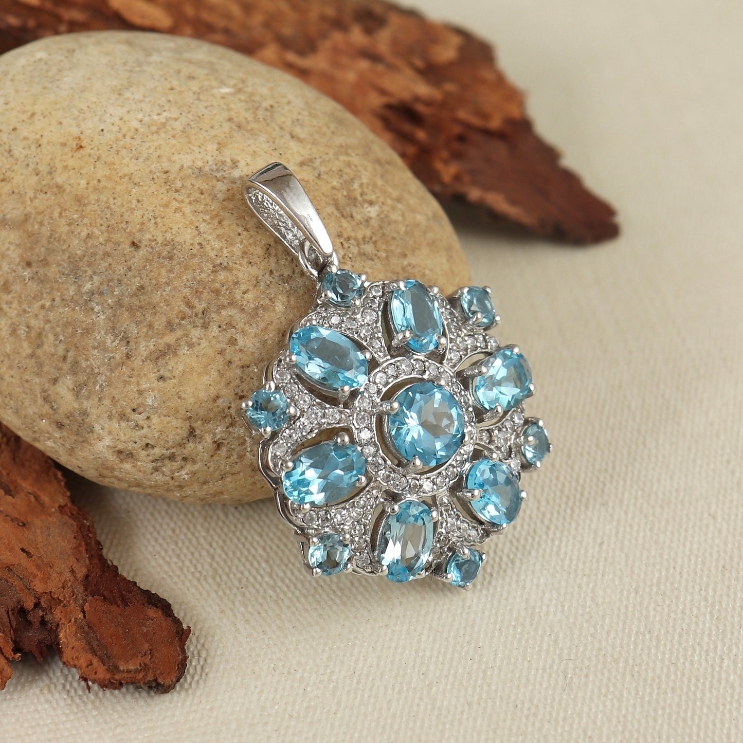 Natural Swiss Blue Topaz Pendant-Oval Cut Gemstone Pendant-925 Sterling Silver Pendant-Blue Topaz Necklace-December Birthstone-Gift for Her