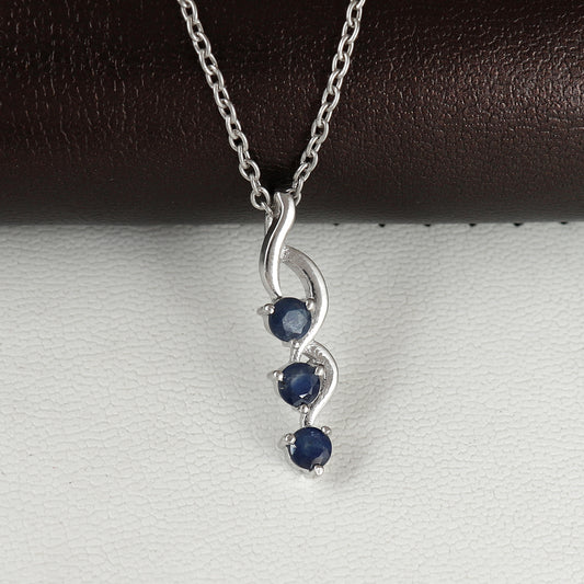 Natural Blue Sapphire Round Cut Gemstone Pendant-925 Sterling Silver Pendant-September Birthstone Pendant-Chain Pendant Wedding Gift Her