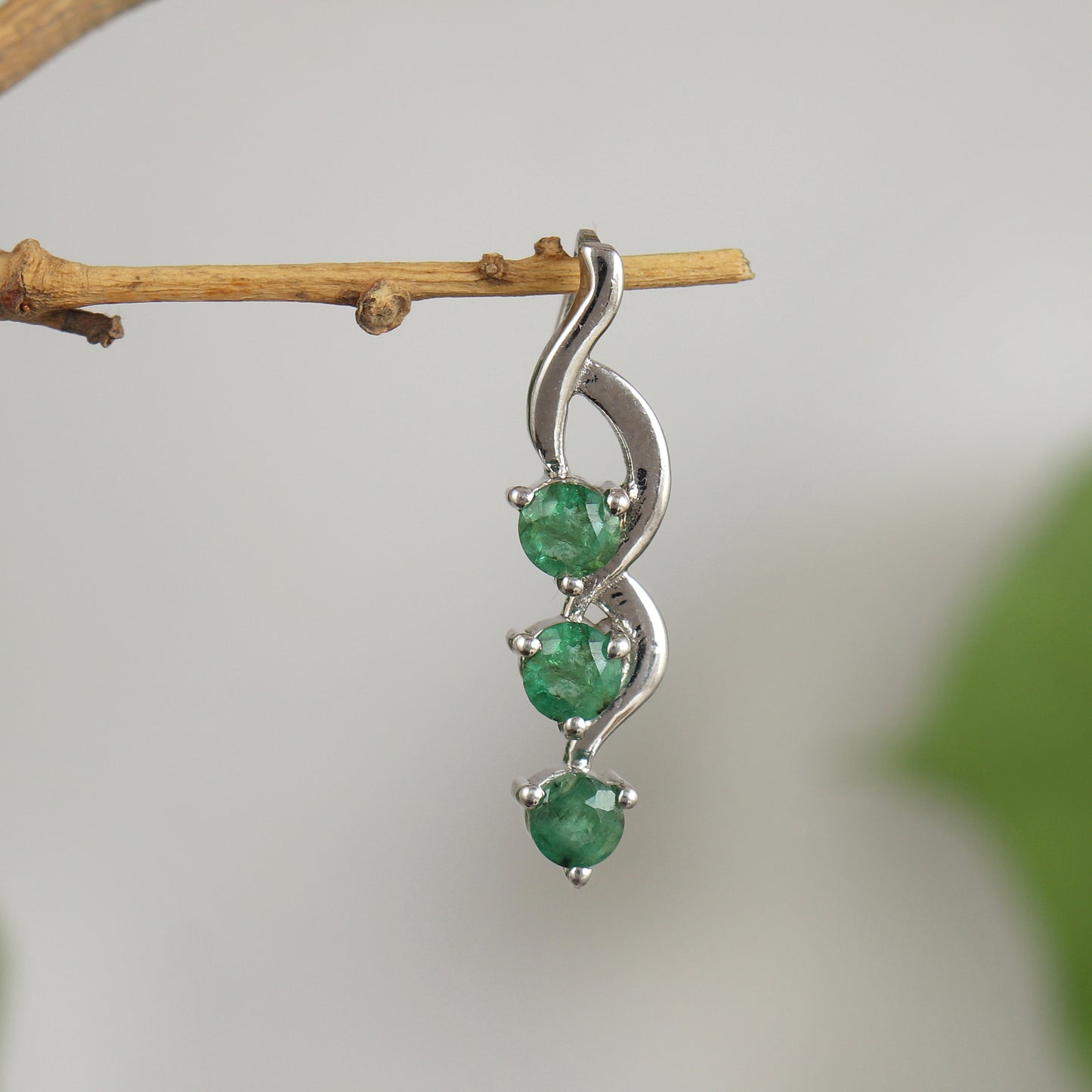 Emerald Pendant Necklace-925 Sterling Silver Emerald Pendant-May Birthstone Pendant-Zambian Emerald Pendant-Round Emerald Pendant for Gift