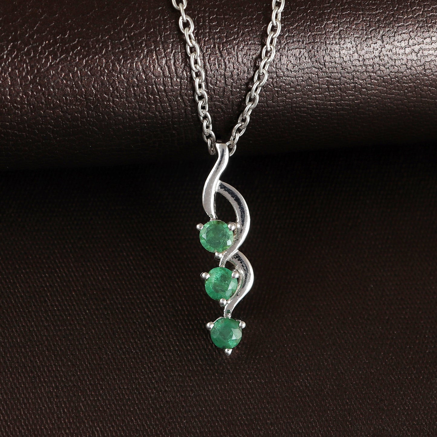 Emerald Pendant Necklace-925 Sterling Silver Emerald Pendant-May Birthstone Pendant-Zambian Emerald Pendant-Round Emerald Pendant for Gift