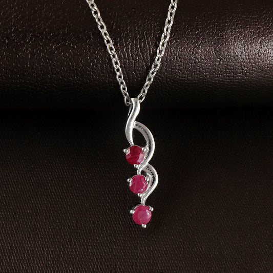 Natural Ruby Round Cut Gemstone Pendant-925 Sterling Silver Pendant-July Birthstone Pendant-Anniversary Gift-Chain Pendant Gift for Her