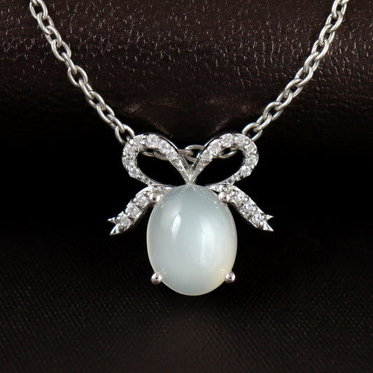White Moonstone Pendant-11x9mm Oval Cabochon Pendant-925 Sterling Silver Chain Pendant-Handmade Pendant-June Birthstone Pendant Gift for Her