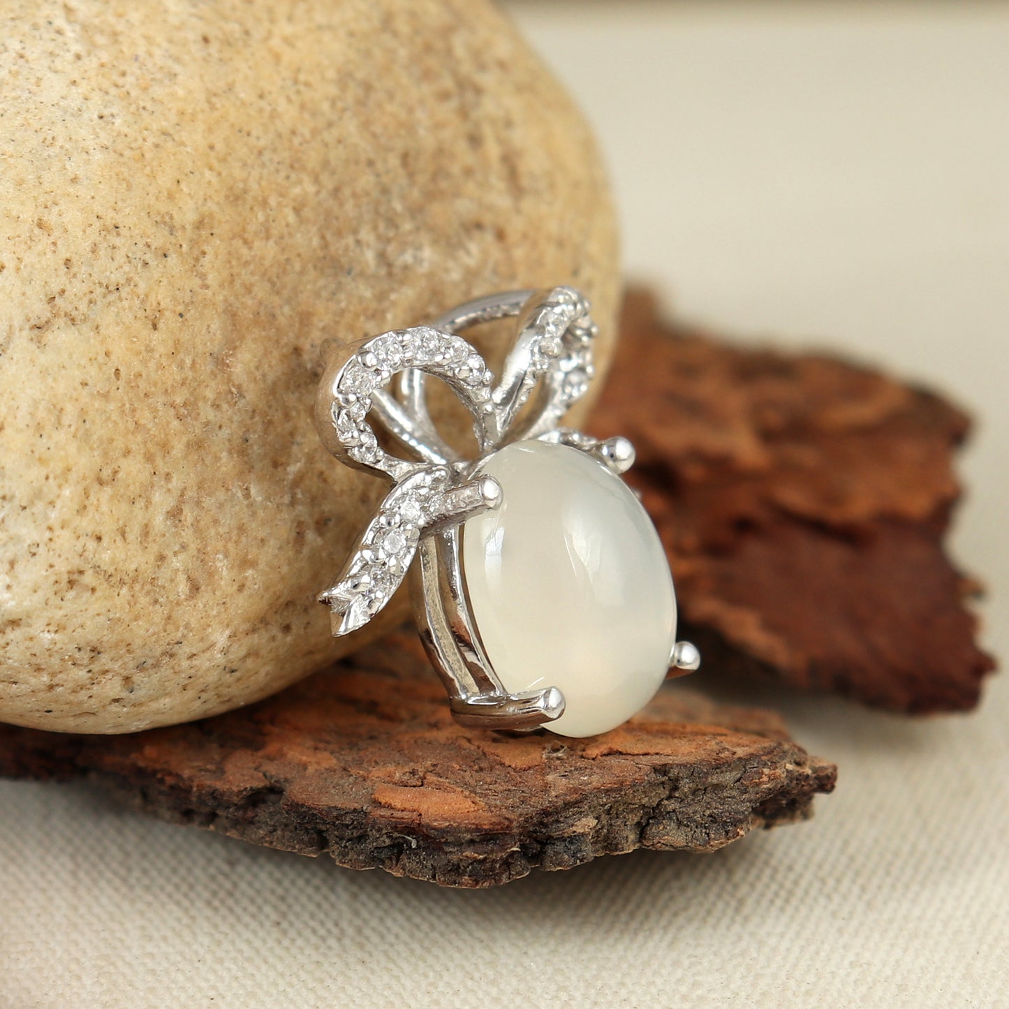 White Moonstone Pendant-11x9mm Oval Cabochon Pendant-925 Sterling Silver Chain Pendant-Handmade Pendant-June Birthstone Pendant Gift for Her