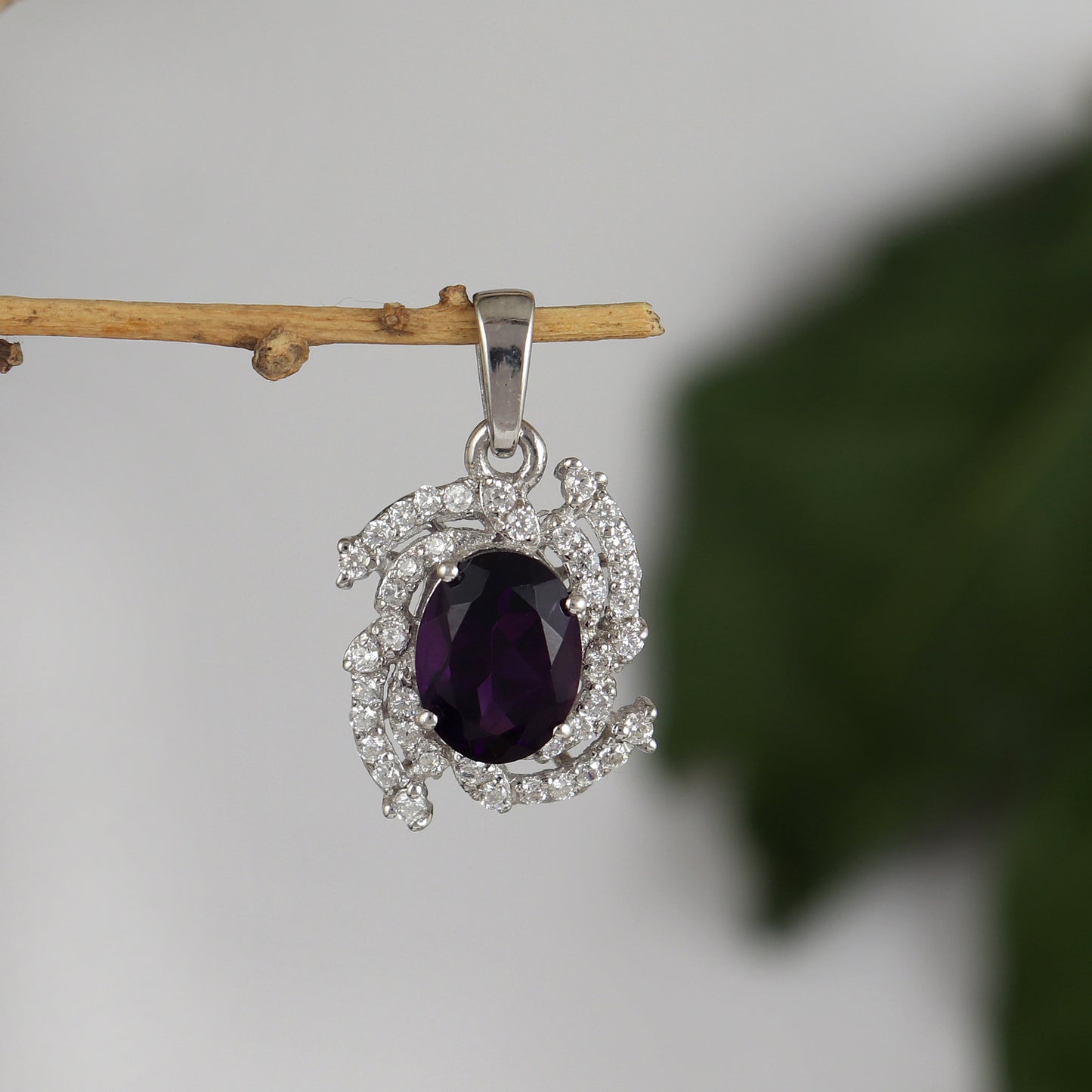 African Amethyst Oval Cut Gemstone Pendant-925 Sterling Silver Pendant-Amethyst Cluster Pendant-February Birthstone Pendant-Christmas Gift