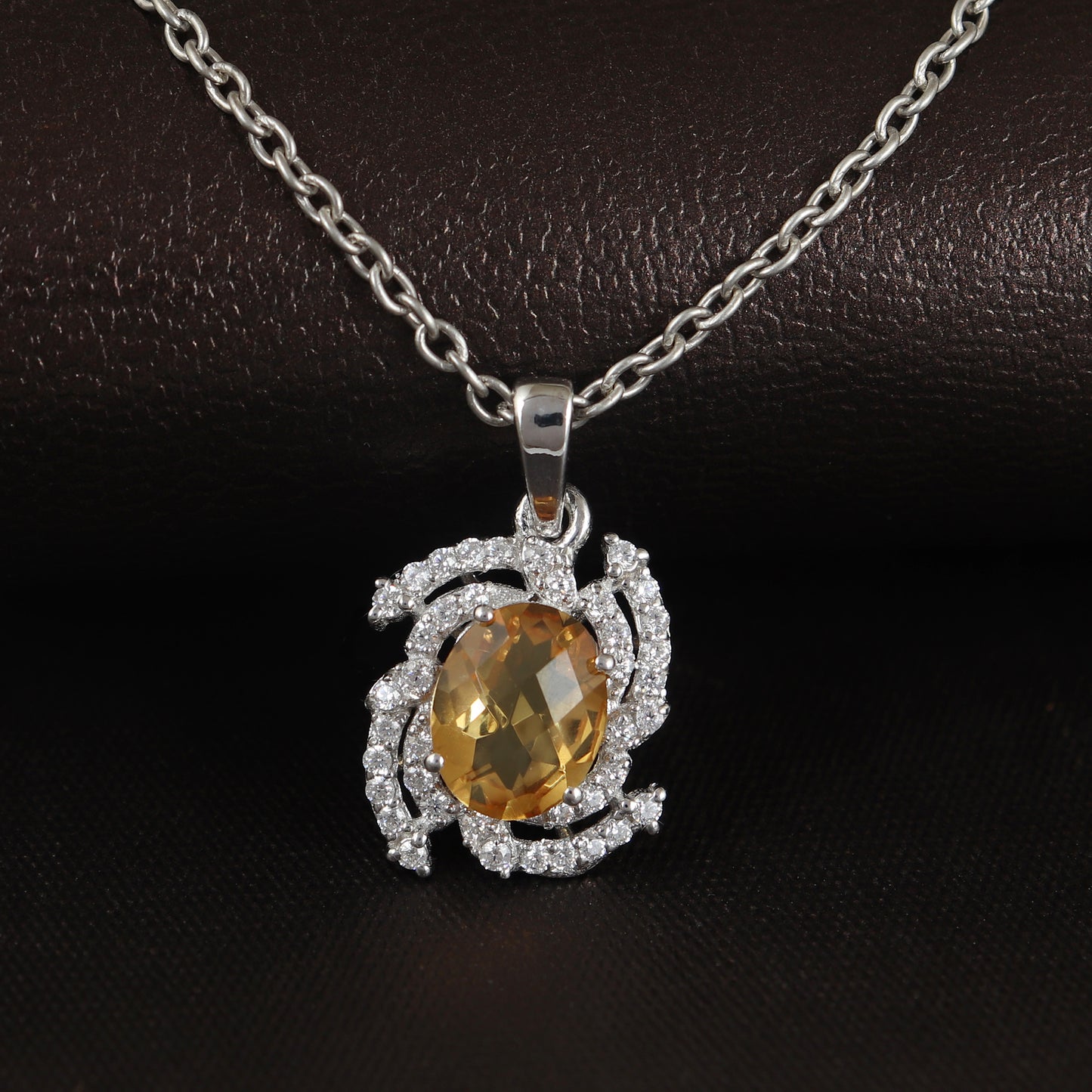 Natural Citrine Oval Cut Gemstone Cluster Pendant-925 Sterling Silver Pendant-Yellow Gemstone Pendant-Chain Pendant-Christmas Gift for Her