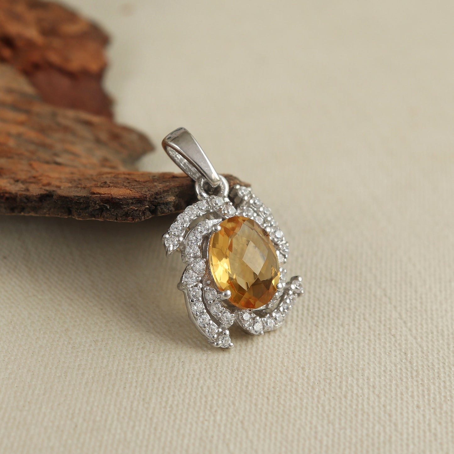 Natural Citrine Oval Cut Gemstone Cluster Pendant-925 Sterling Silver Pendant-Yellow Gemstone Pendant-Chain Pendant-Christmas Gift for Her