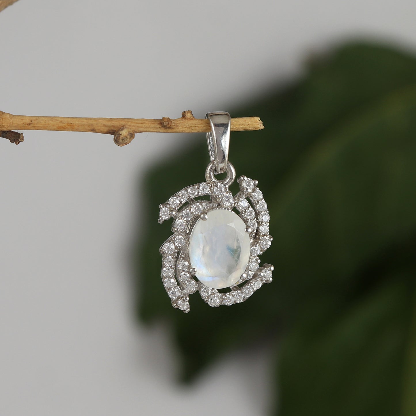 Natural Rainbow Moonstone Pendant-925 Sterling Silver Chain Pendant-Multi Fire Gemstone Pendant-Moonstone Cluster Pendant-Christmas Gift Her