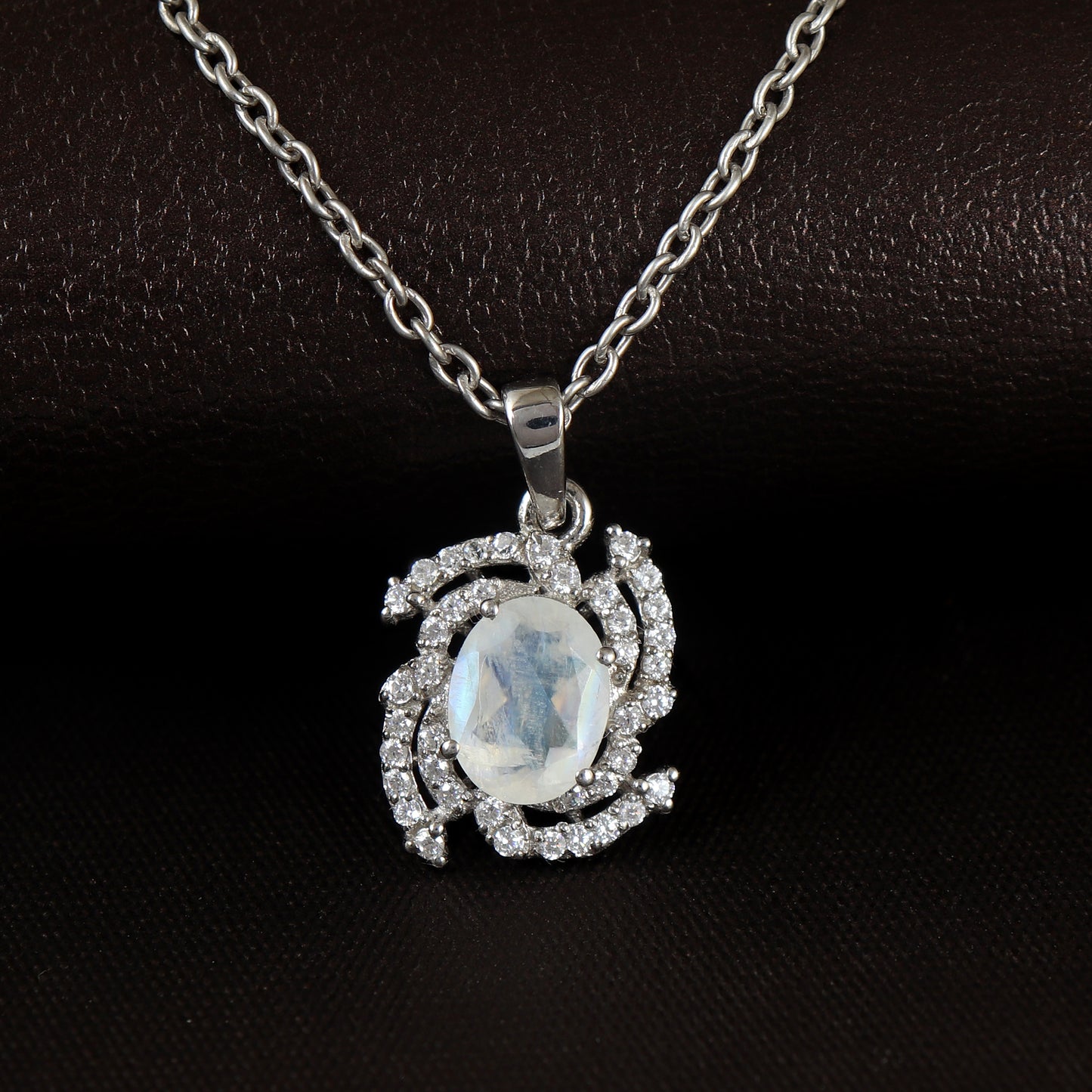 Natural Rainbow Moonstone Pendant-925 Sterling Silver Chain Pendant-Multi Fire Gemstone Pendant-Moonstone Cluster Pendant-Christmas Gift Her