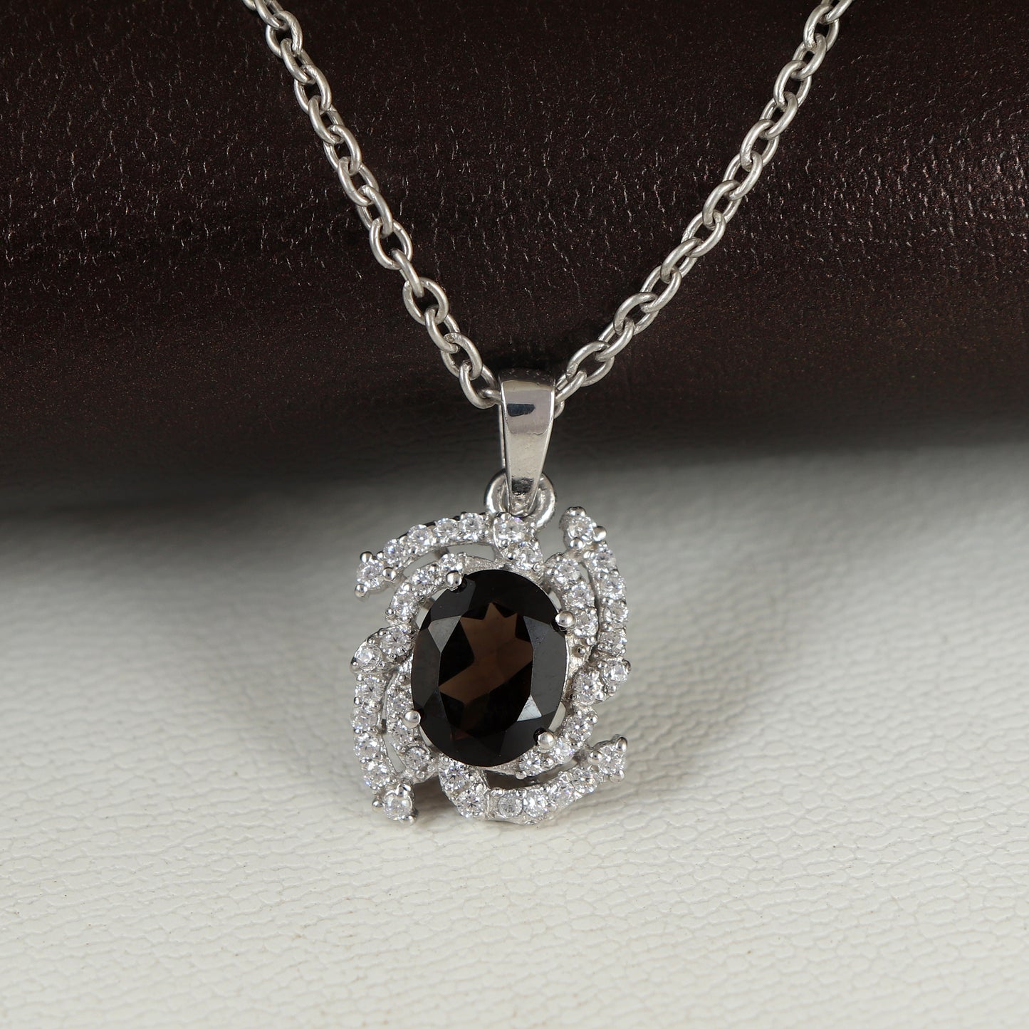 Smoky Quartz Cluster Pendant-925 Sterling Silver Chain Pendant-Oval Cut Gemstone Pendant-November Birthstone Pendant-Wedding Gift for Her