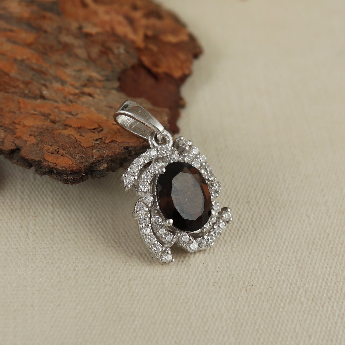Smoky Quartz Cluster Pendant-925 Sterling Silver Chain Pendant-Oval Cut Gemstone Pendant-November Birthstone Pendant-Wedding Gift for Her