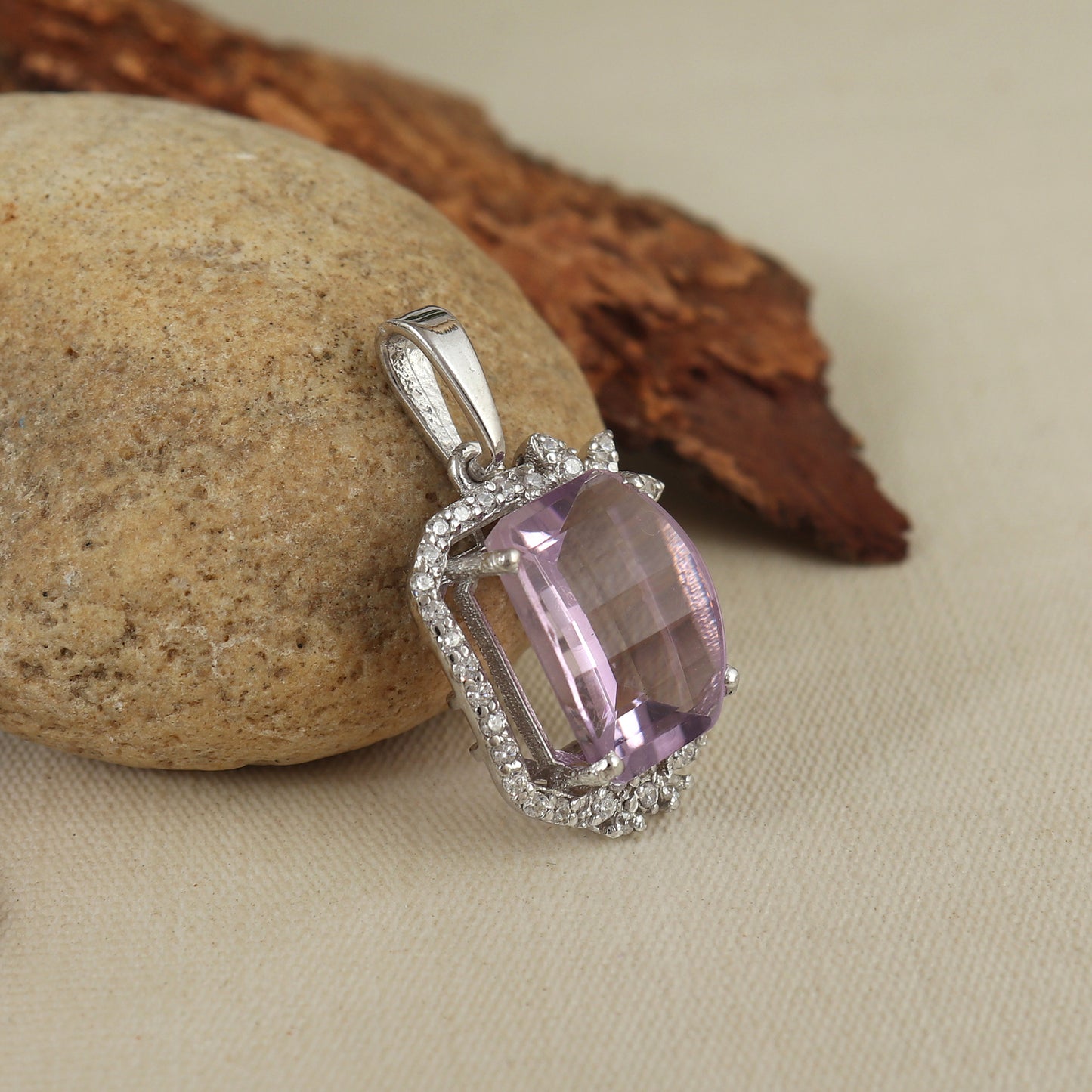 Purple Amethyst Pendant-925 Sterling Silver Pendant-Octagon Amethyst Pendant-February Birthstone Pendant-Chain Pendant-Wedding Gift for Her