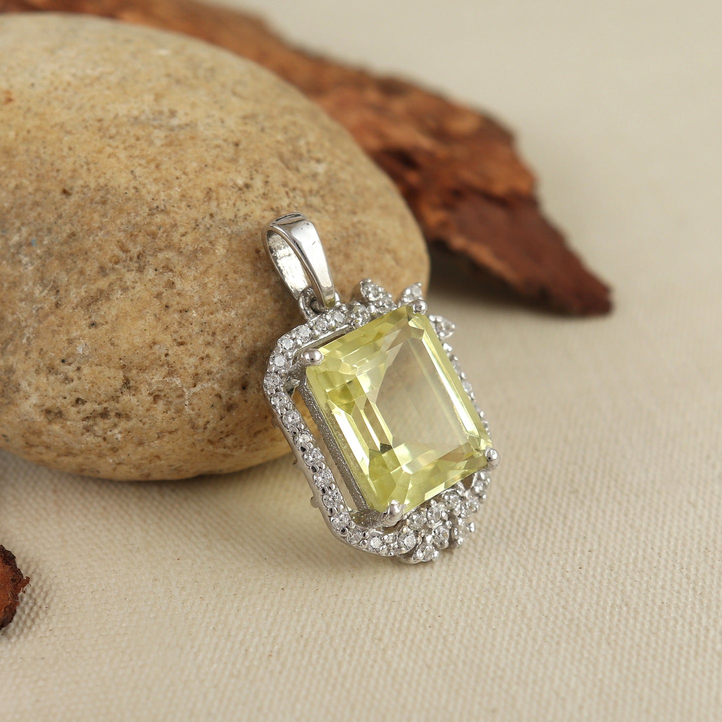 Lemon Topaz Pendant-925 Sterling Silver Chain Pendant-Octagon Cut Gemstone Pendant-Topaz Cluster Pendant-Handmade Pendant Gift for Her