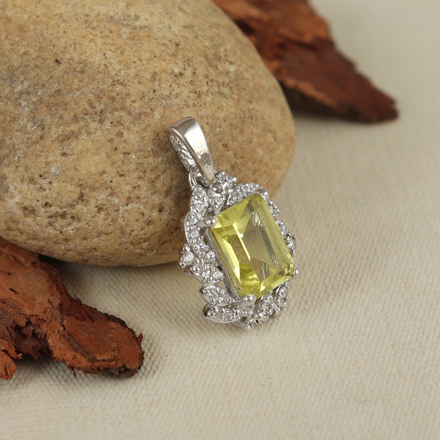 Lemon Topaz Pendant-925 Sterling Silver Chain Pendant-Octagon Cut Gemstone Pendant-Topaz Cluster Pendant-Handmade Pendant Gift for Her