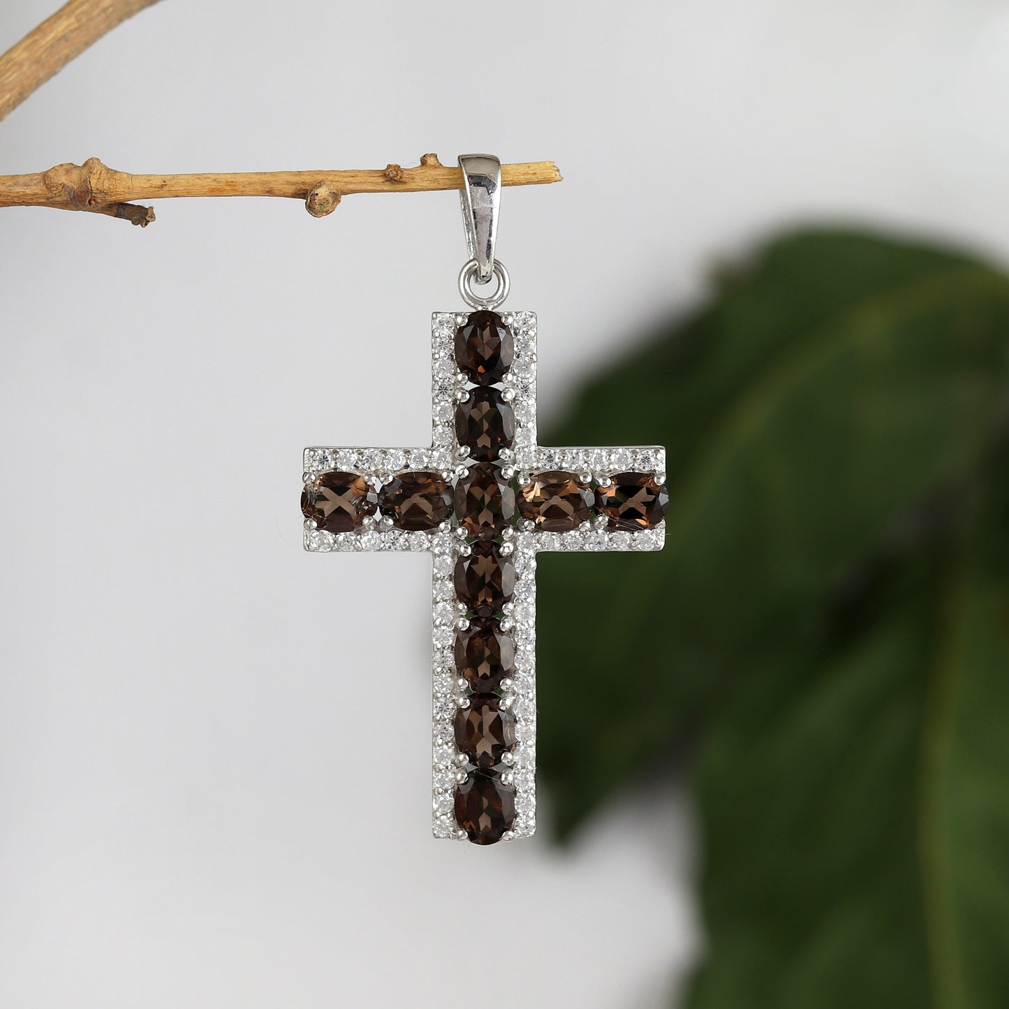Natural Smoky Quartz Cross Pendant Necklace-925 Sterling Silver-June Birthstone-Holy Cross Pendant-Smoky Quartz Jewelry-Gift for Her