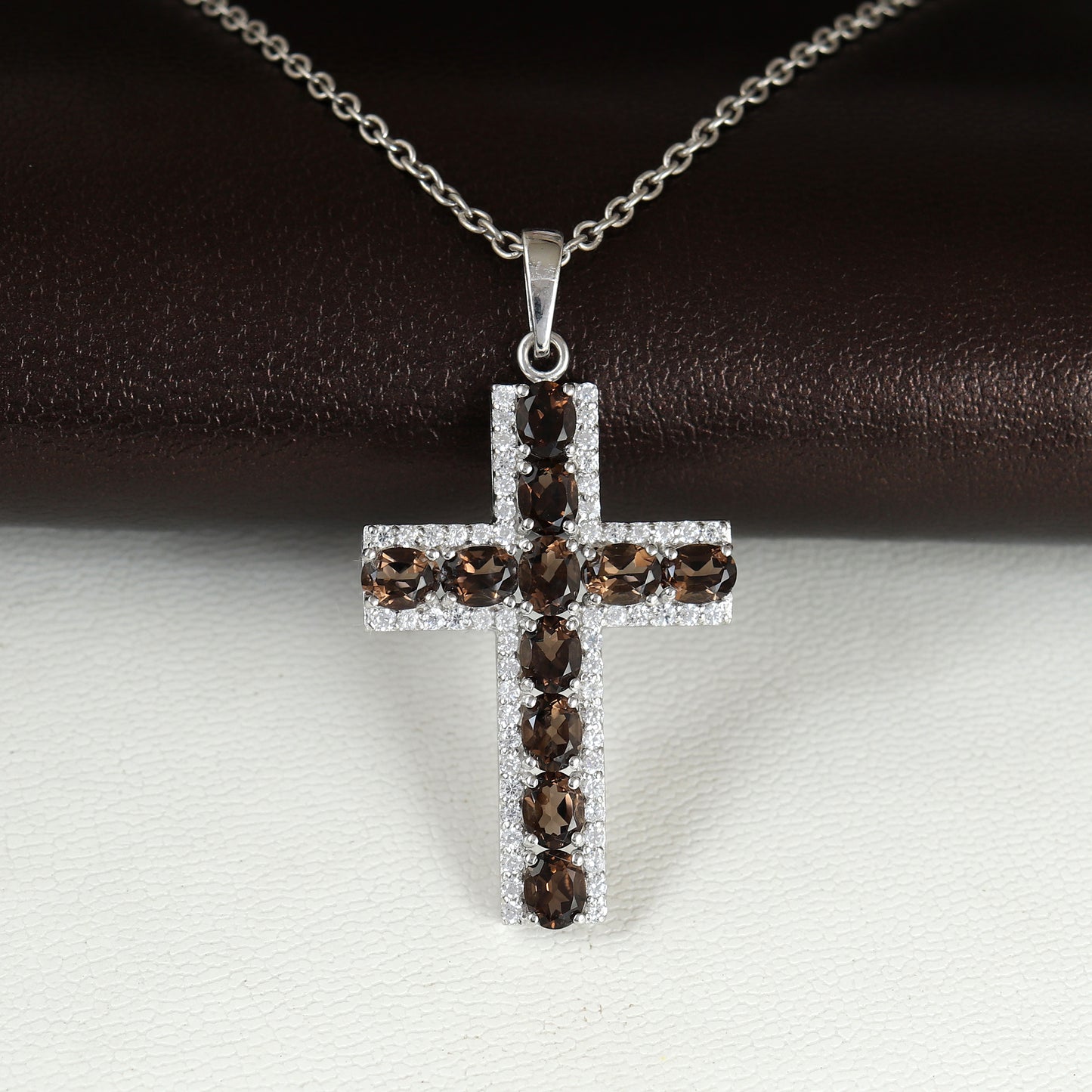 Natural Smoky Quartz Cross Pendant Necklace-925 Sterling Silver-June Birthstone-Holy Cross Pendant-Smoky Quartz Jewelry-Gift for Her
