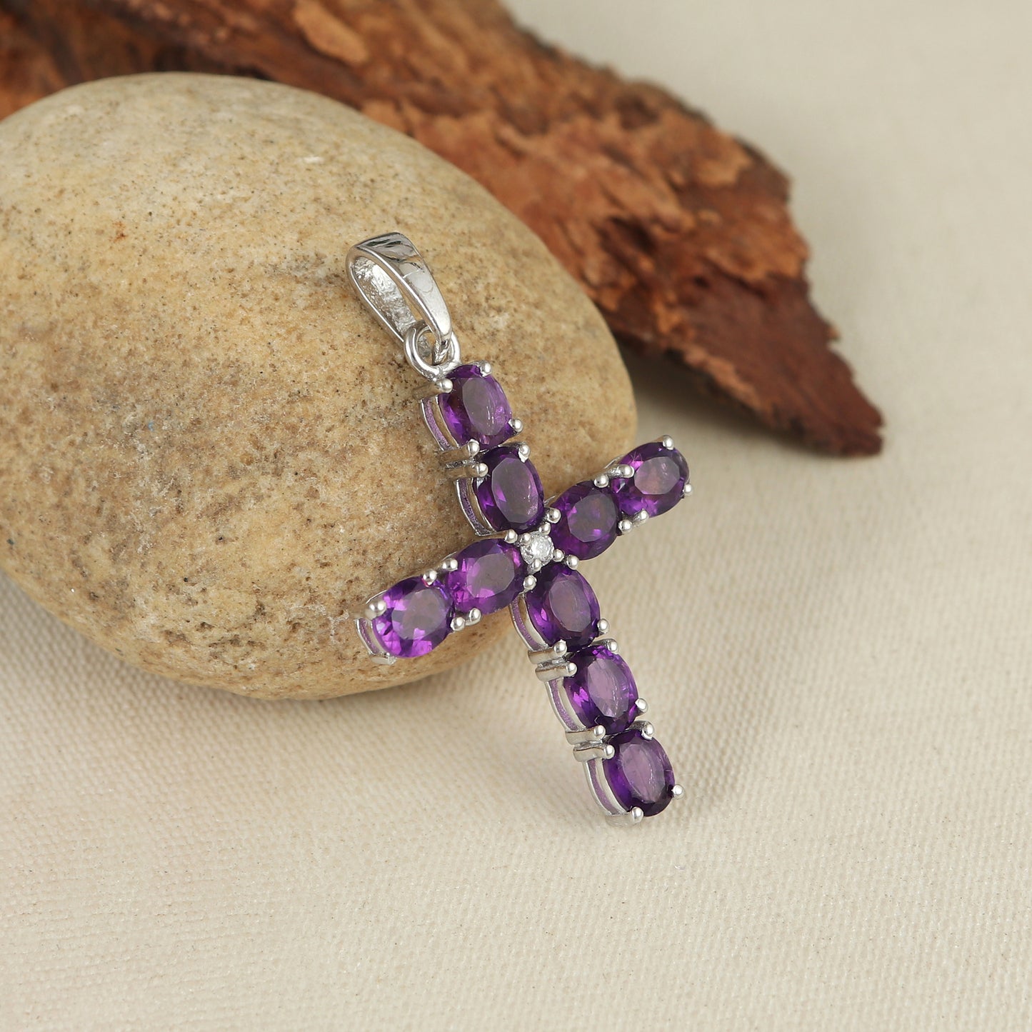 Natural Amethyst Cross Pendant-925 Sterling Silver-Amethyst Criss Cross Pendant-Oval Amethyst Gemstone Pendant-Cross Pendant Christmas Gift