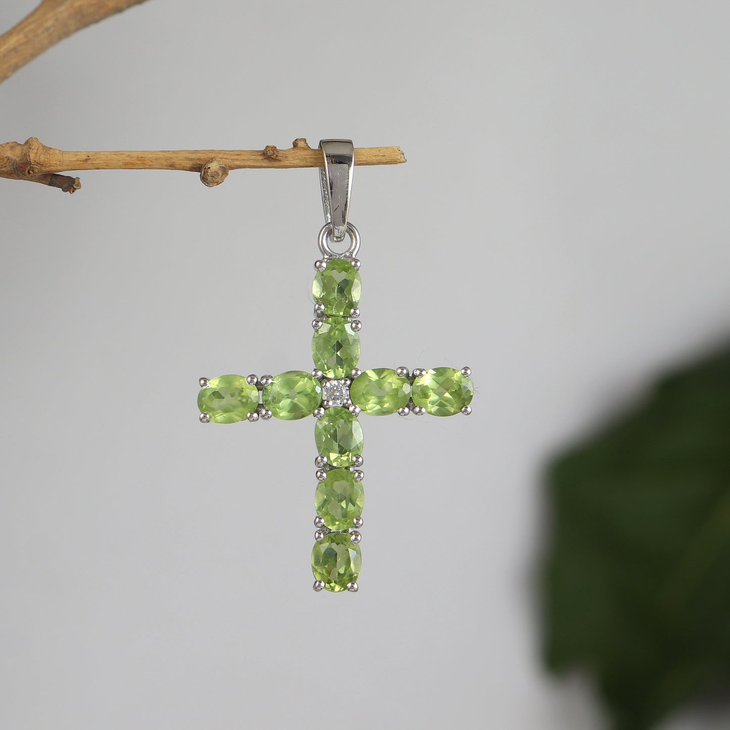 Natural Peridot Oval Cut Gemstone Cross Pendant-925 Sterling Silver Cross-Peridot Cross Pendant-Christmas Gift-Peridot Holy Cross Pendant