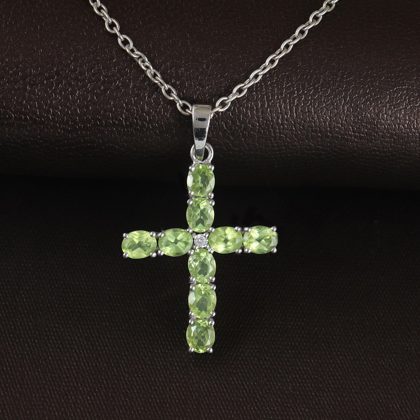 Natural Peridot Oval Cut Gemstone Cross Pendant-925 Sterling Silver Cross-Peridot Cross Pendant-Christmas Gift-Peridot Holy Cross Pendant