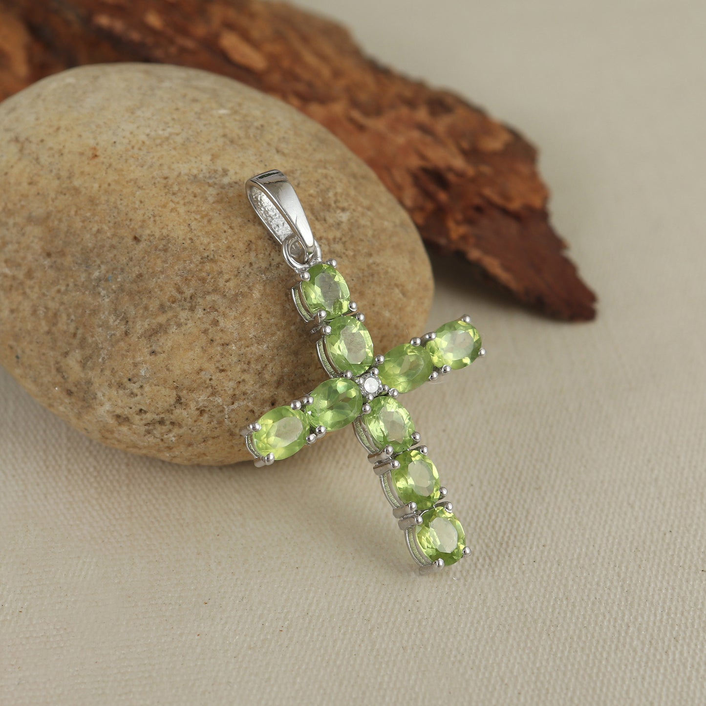 Natural Peridot Oval Cut Gemstone Cross Pendant-925 Sterling Silver Cross-Peridot Cross Pendant-Christmas Gift-Peridot Holy Cross Pendant