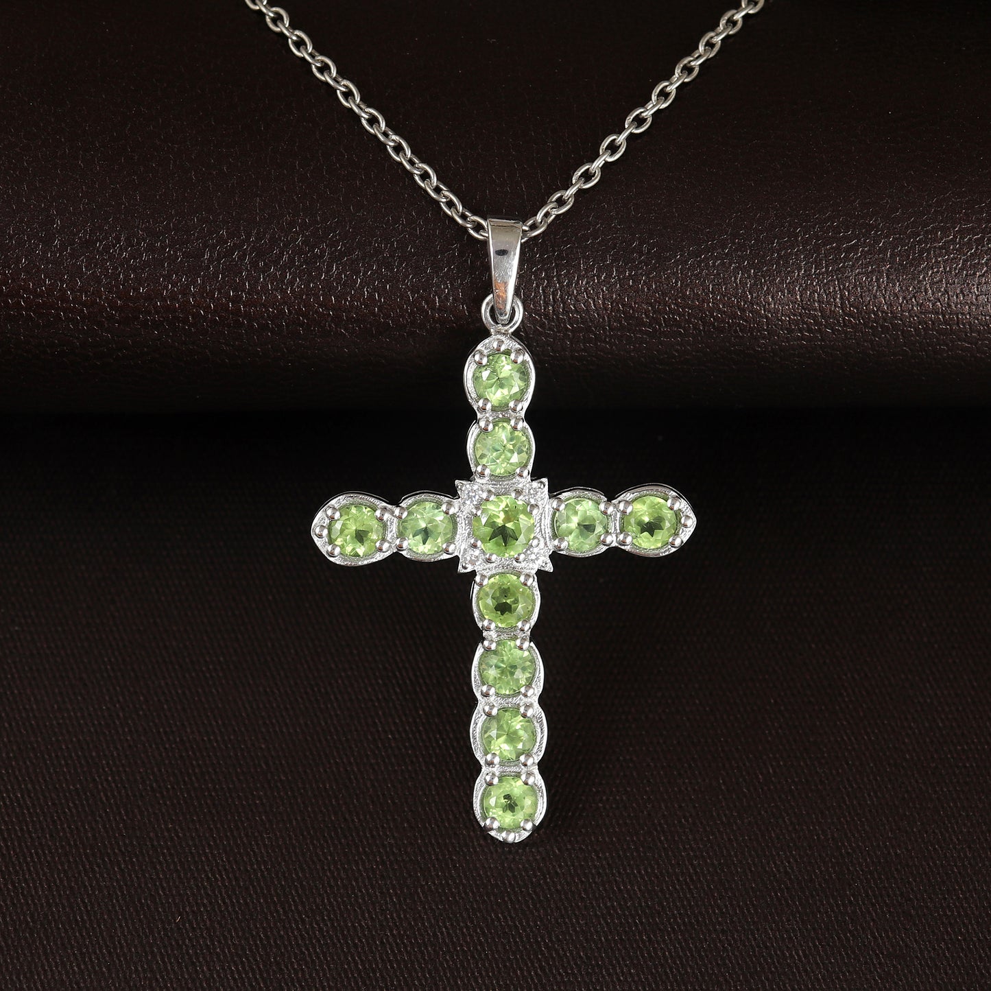 Natural Peridot Cross Pendant-925 Sterling Silver Cross-Round Peridot Gemstone Pendant-Peridot Holy Cross Pendant-Christmas Gift for Her