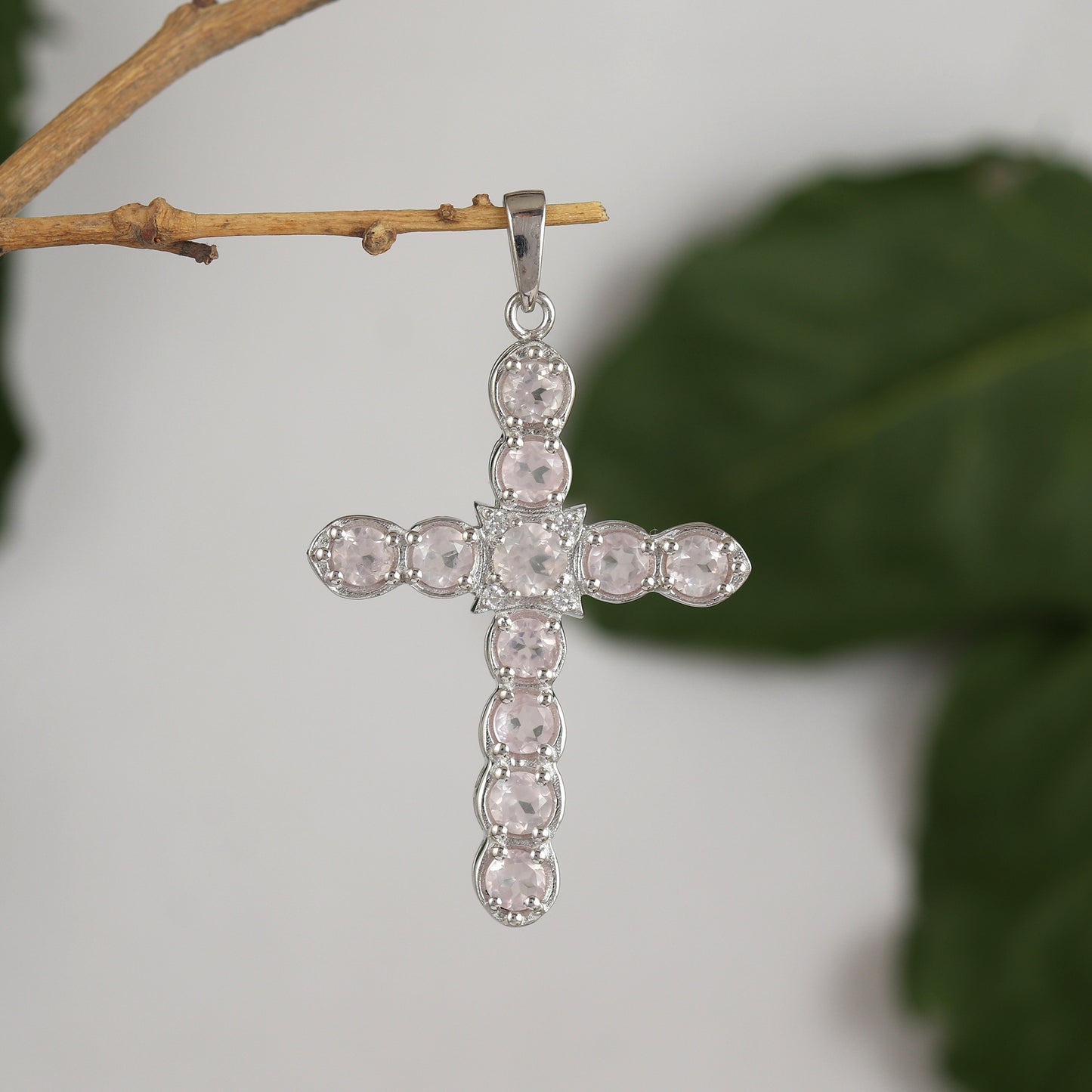 Rose Quartz Cross Pendant-925 Sterling Silver-Holy Cross Pendant-Charm Pendant-Rose Quartz Jewelry-January Birthstone Pendant-Gift for Her