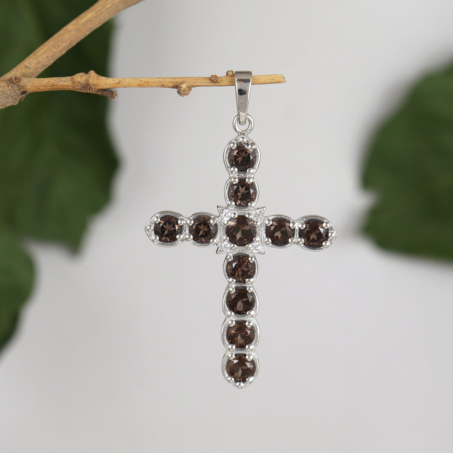 Natural Smoky Quartz Cross Pendant-925 Sterling Silver Necklace-June Birthstone-Holy Cross Pendant-Smoky Quartz Jewelry-Gift for Her