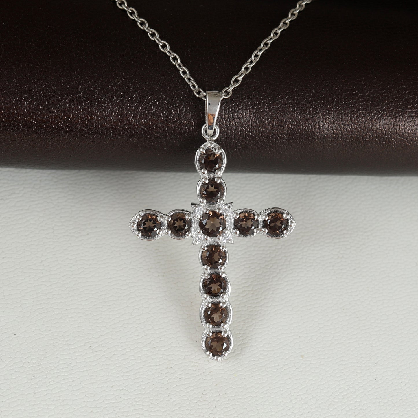 Natural Smoky Quartz Cross Pendant-925 Sterling Silver Necklace-June Birthstone-Holy Cross Pendant-Smoky Quartz Jewelry-Gift for Her
