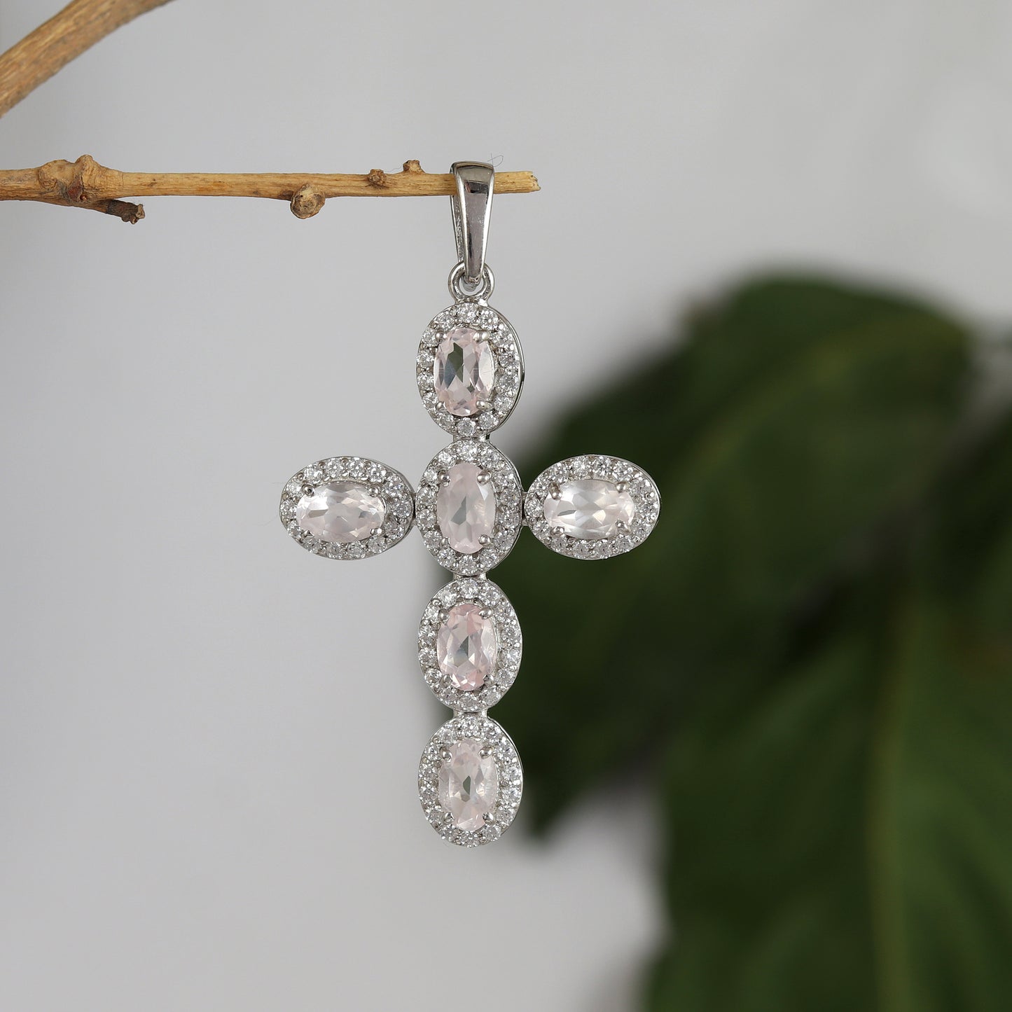 Rose Quartz Cross Pendant-925 Sterling Silver-Holy Cross Pendant-Charm Pendant-Rose Quartz Jewelry-January Birthstone Pendant-Gift for Her
