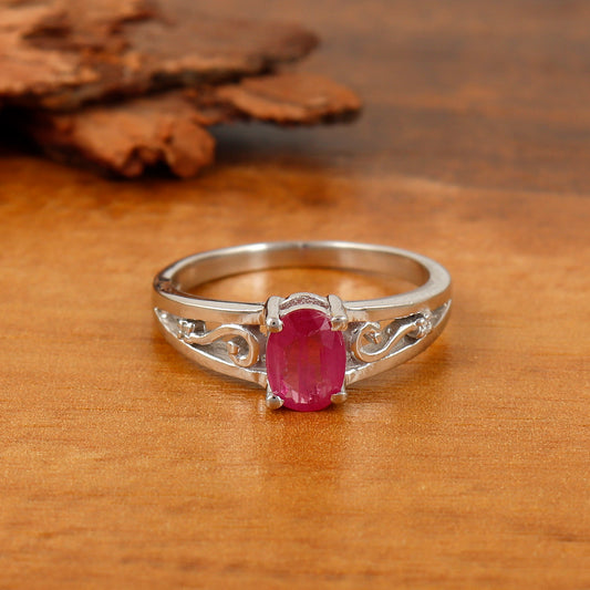 Natural Ruby 7x5mm Oval Cut Gemstone Ring 925 Sterling Silver Ruby Designer Ring July Birthstone Jewelry Gift for Wife
