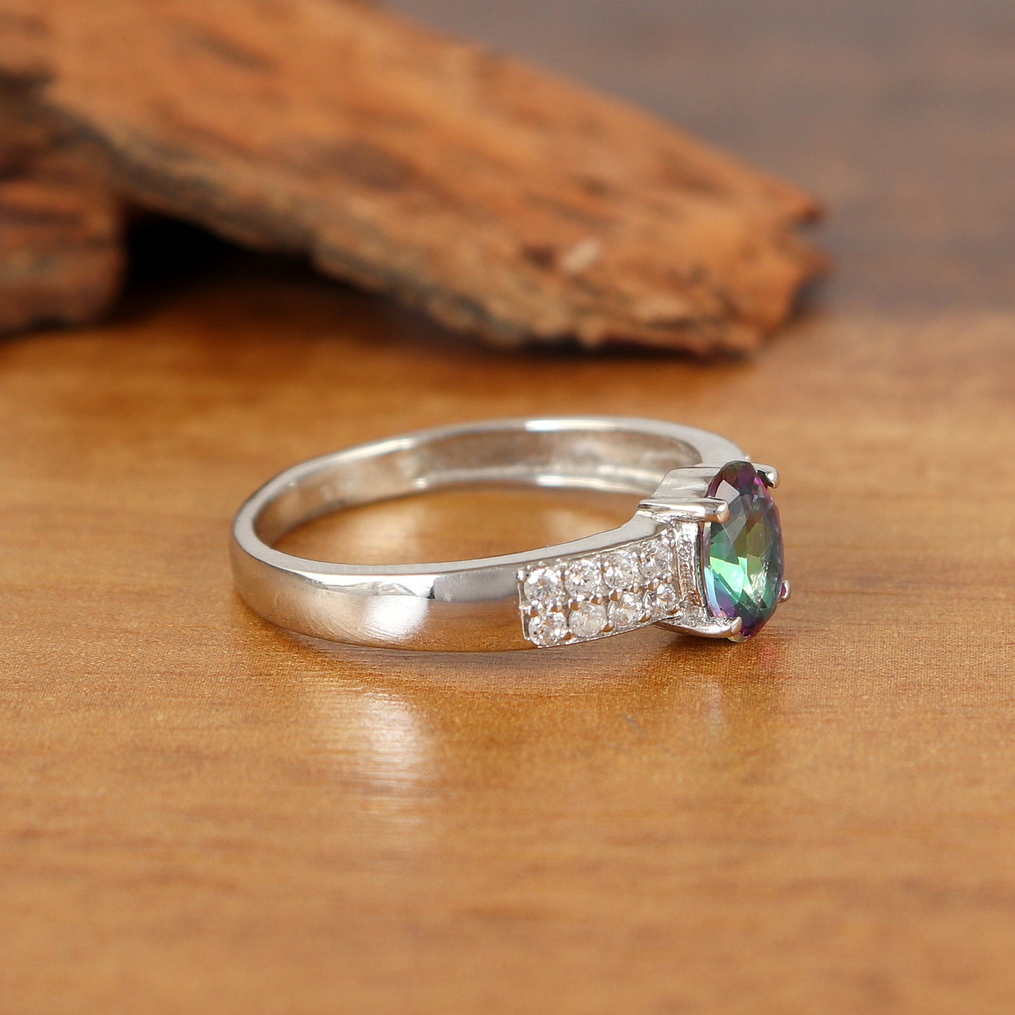 Natural Mystic Topaz Oval Cut Gemstone Ring-925 Sterling Silver Ring-Handmade Mystic Topaz Ring-Engagement Gift for Her-Anniversary Gift for Wife