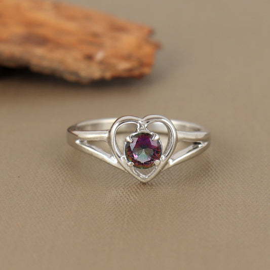 Natural Mystic Topaz Engagement Ring-925 Sterling Silver Ring-Mystic Topaz Round Gemstone Ring-Handmade Ring-Wedding Gift for Her Wife