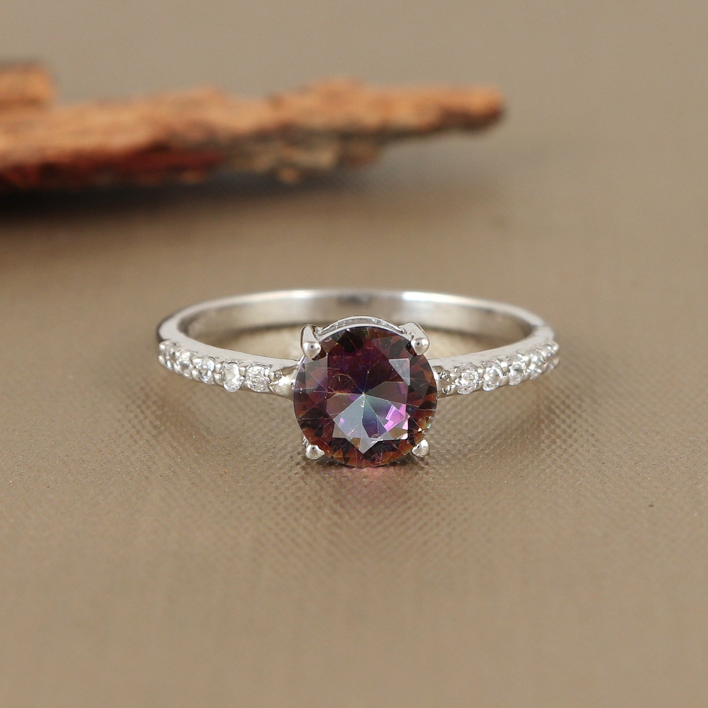 Mystic Topaz Dainty Ring 925 Sterling Silver Statement Ring Mystic Topaz Cluster Ring Engagement Ring Rainbow Topaz Wedding Ring for Gift