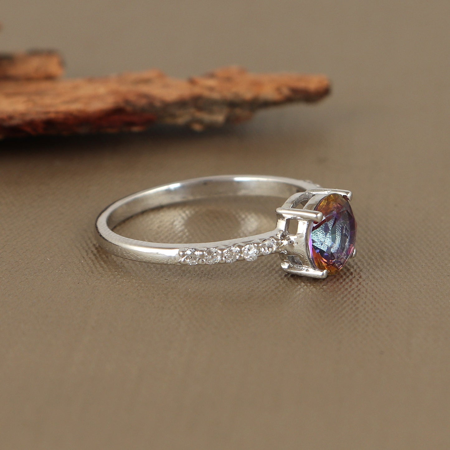Mystic Topaz Dainty Ring 925 Sterling Silver Statement Ring Mystic Topaz Cluster Ring Engagement Ring Rainbow Topaz Wedding Ring for Gift