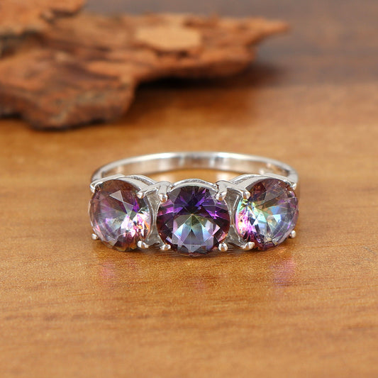 Natural Mystic Topaz round Gemstone Ring-925 Sterling Silver, Mystic Topaz Ring, Rainbow Topaz Ring, Birthstone Ring, Engagement Gift, Wedding Ring