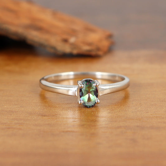 Mystic Topaz Sterling Silver Ring-Oval Cut Gemstone Ring-Rainbow Topaz Ring-Handmade Ring-Mystic Topaz Women's Jewelry-Wedding Gift for Her