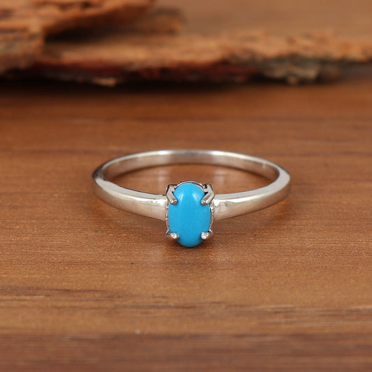 Sleeping Beauty Turquoise Ring-925 Sterling Silver Ring-Oval Cabochon Turquoise Ring-Turquoise Jewelry-Perfect Gift-Women's Jewelry for Gift