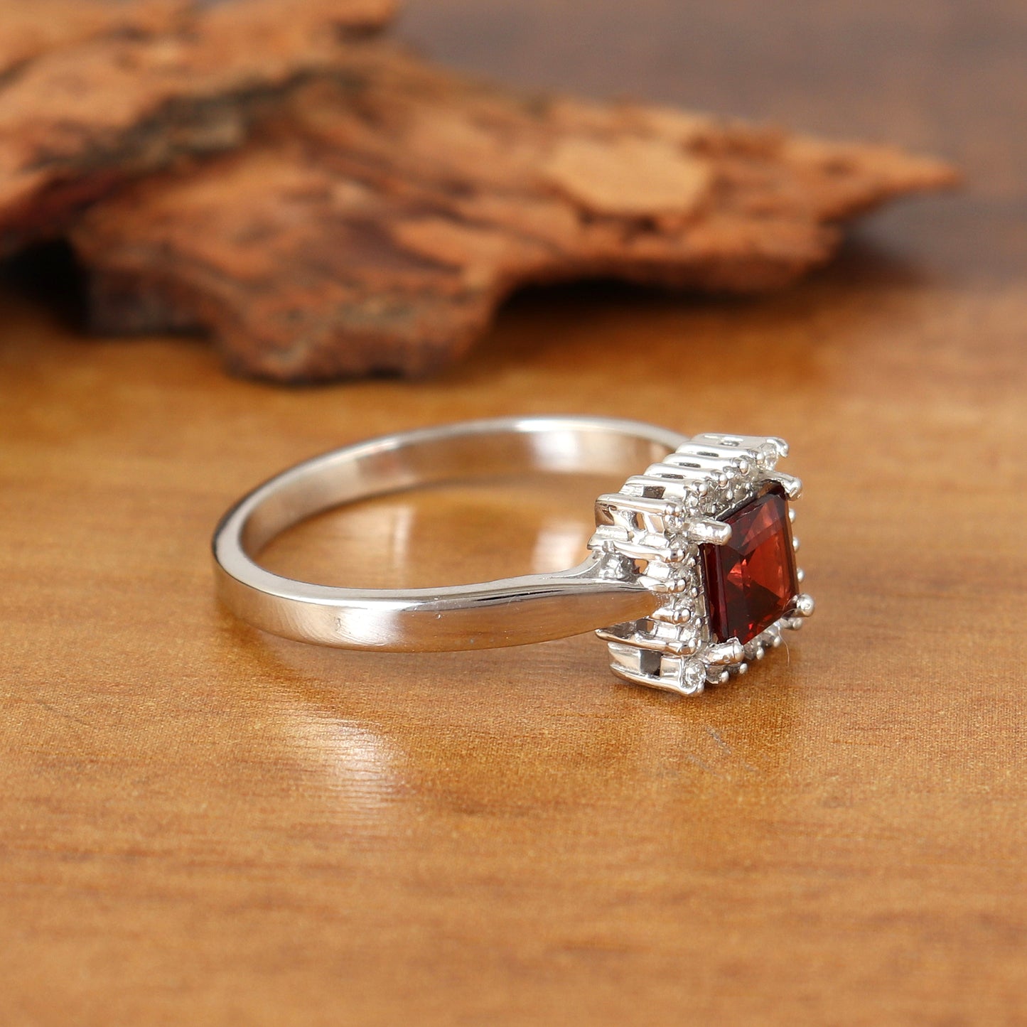 Natural Garnet Square Gemstone Cluster Ring-925 Sterling Silver Ring-Handmade Ring-Statement Ring-Garnet Engagement Ring-Gift for Her