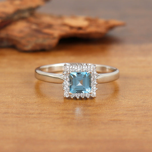 Swiss Blue Topaz Ring-925 Sterling Silver Ring-Topaz Cluster Ring-Square Gemstone Handmade Ring-Topaz Engagement Ring-Perfect Gift for Her