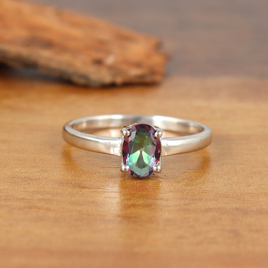 Natural Mystic Topaz Oval Gemstone Ring-925 Sterling Silver Ring-Mystic Topaz Ring- November Birthstone Ring-Engagement Gift-Wedding Ring