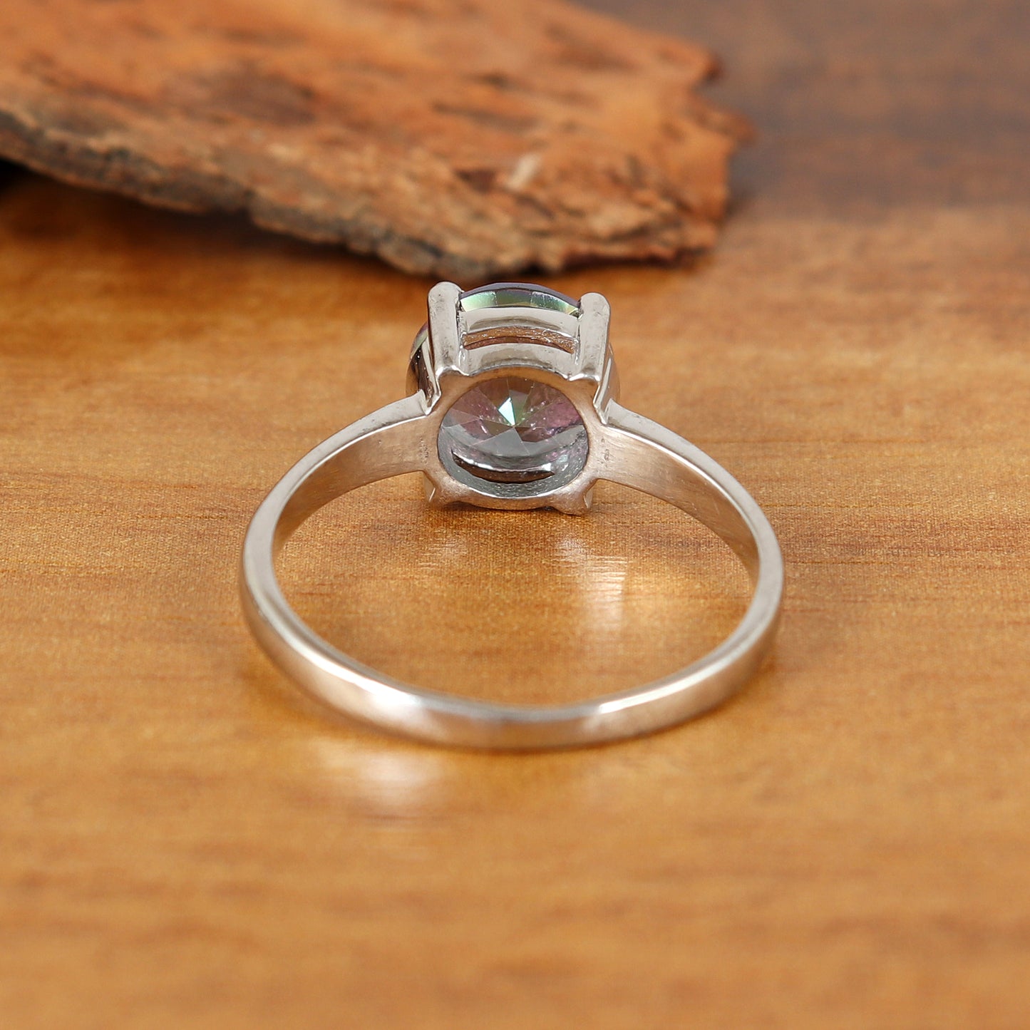 Rainbow Topaz Ring-925 Sterling Silver Ring-Mystic Topaz Ring-Multi Fire Topaz Ring-8mm Round Cut Gemstone Ring-Handmade Ring Gift for Her