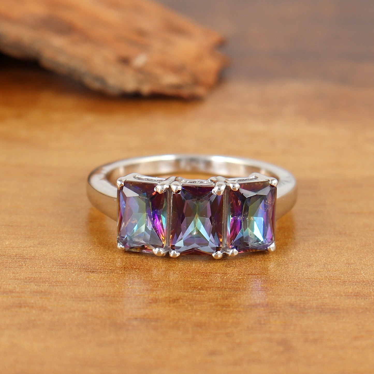 Natural Mystic Topaz Ring-925 Sterling Silver Ring-Octagon Cut Gemstone Ring-Rainbow Topaz Silver Ring-Wedding Gift-Engagement Ring for Her