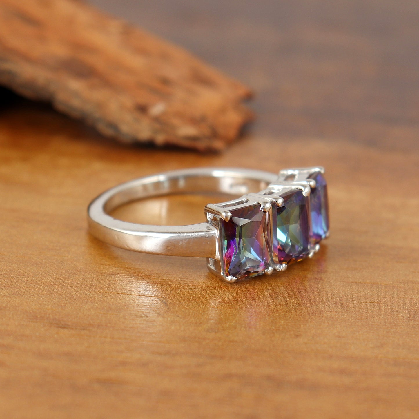 Natural Mystic Topaz Ring-925 Sterling Silver Ring-Octagon Cut Gemstone Ring-Rainbow Topaz Silver Ring-Wedding Gift-Engagement Ring for Her