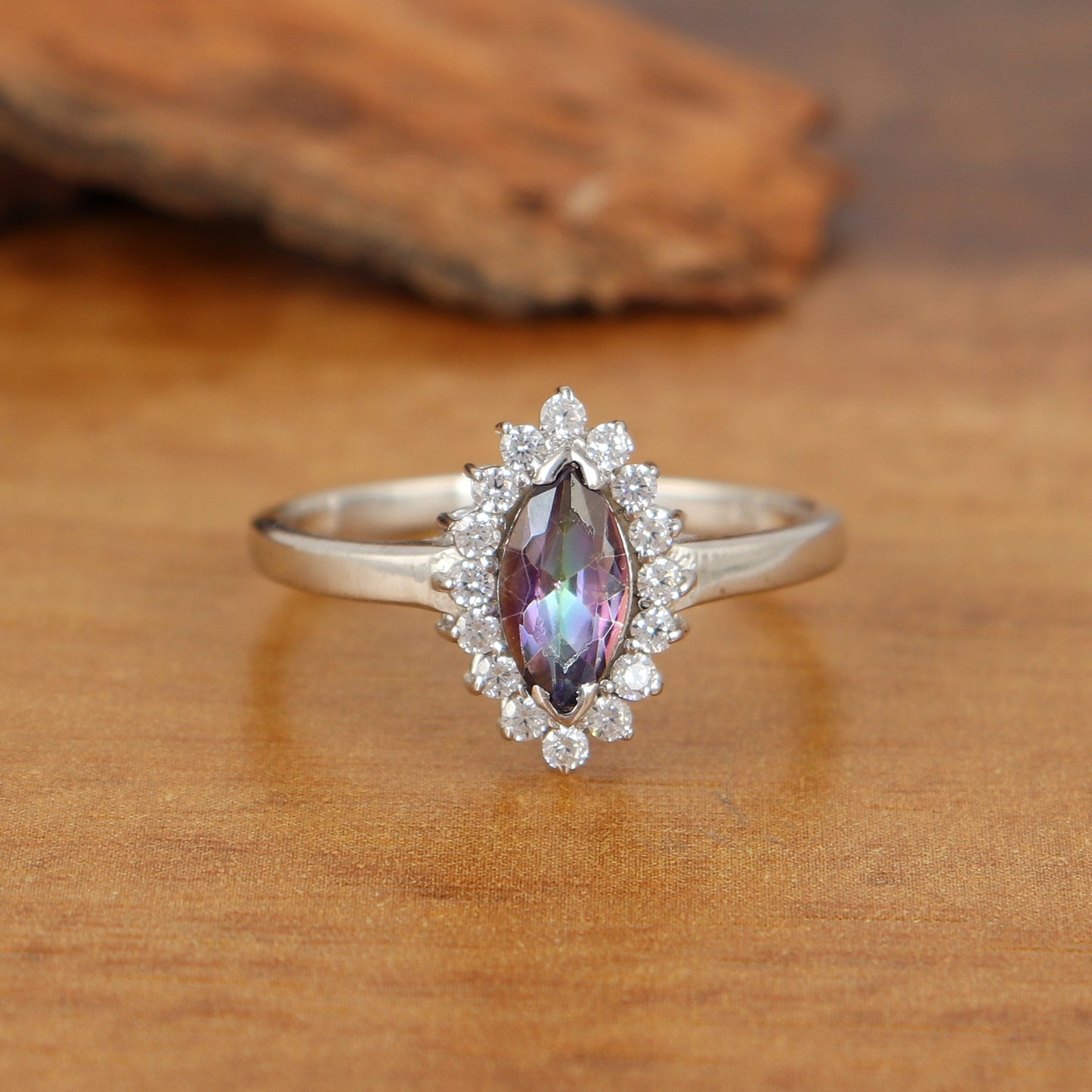 Natural Mystic Topaz Cluster Ring-925 Sterling Silver Ring-Rainbow Topaz Ring-Marquise Cut Gemstone Ring-Mystic Topaz Jewelry-Gift for Her