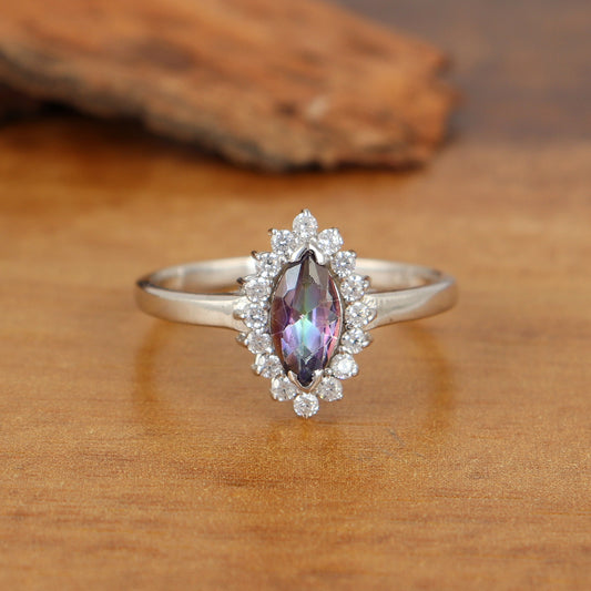 Natural Mystic Topaz Cluster Ring-925 Sterling Silver Ring-Rainbow Topaz Ring-Marquise Cut Gemstone Ring-Mystic Topaz Jewelry-Gift for Her