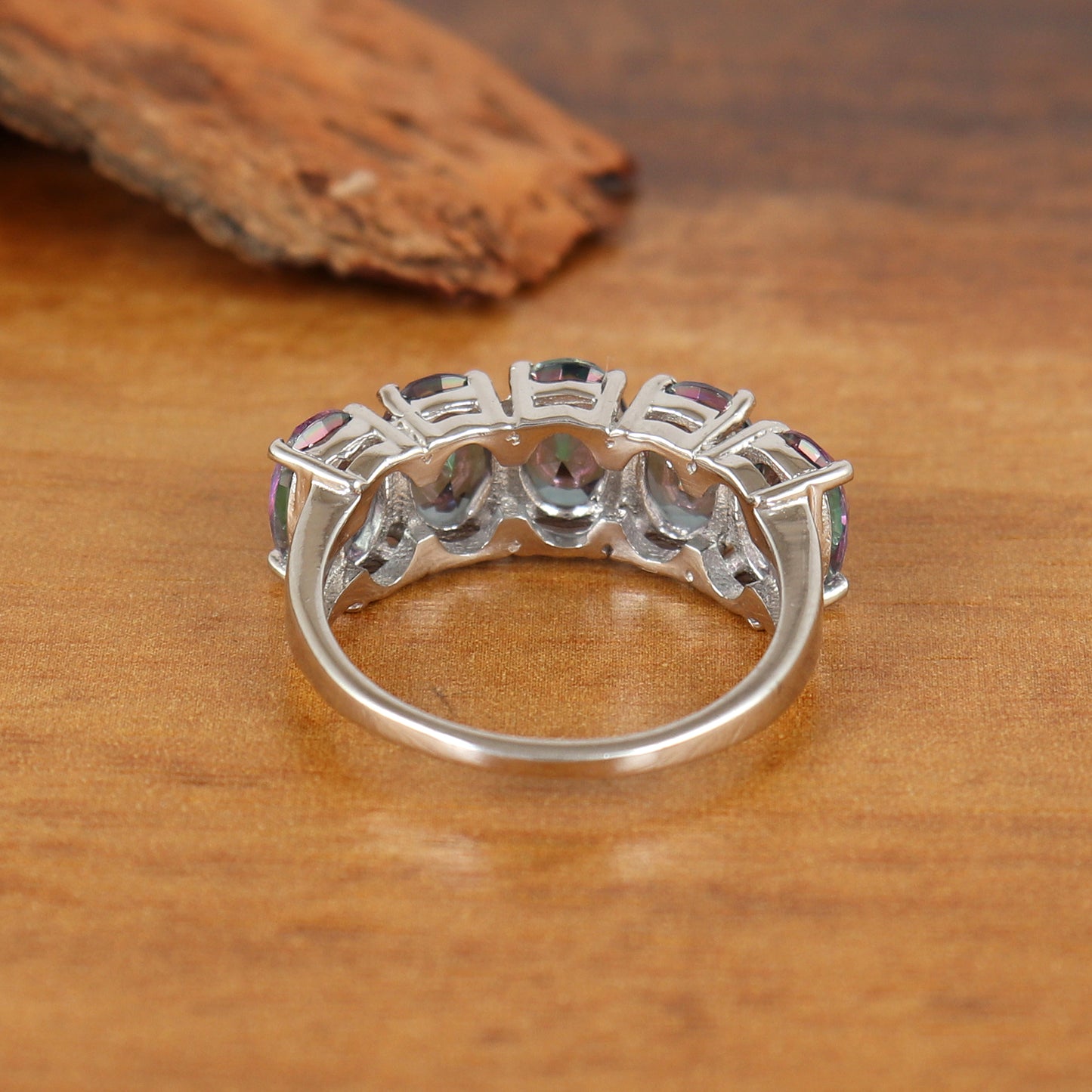 Natural Mystic Topaz Oval Gemstone Ring-925 Sterling Silver-Mystic Topaz Ring-Half Eternity Band-Birthstone Ring-Engagement Gift-Wedding Ring