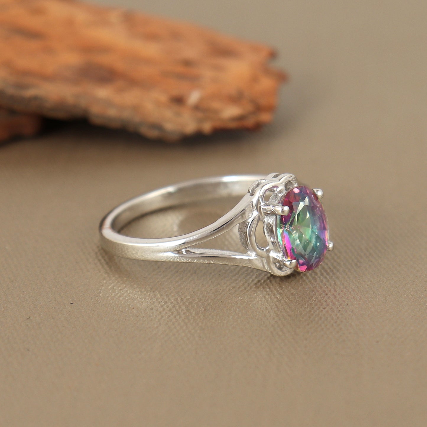 Mystic Topaz Sterling Silver Ring-Oval Cut Gemstone Ring-Rainbow Topaz Ring-Handmade Ring-Mystic Topaz Women's Jewelry-Wedding Gift for Her