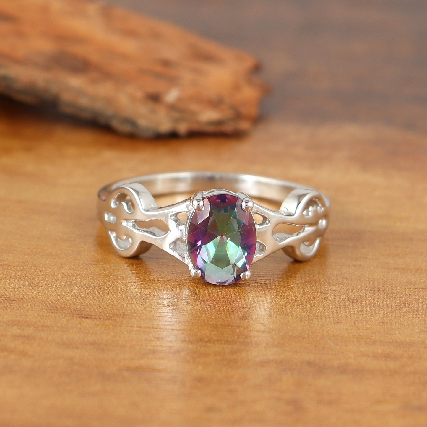 Natural Mystic Topaz Ring-925 Sterling Silver Ring-Rainbow Topaz Ring-Mystic Topaz Silver Ring-Handmade Ring-Multi Fire Gemstone Ring